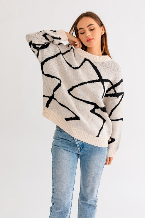 Chic Stylish Abstract Pattern Oversized Fashion Top Sweater