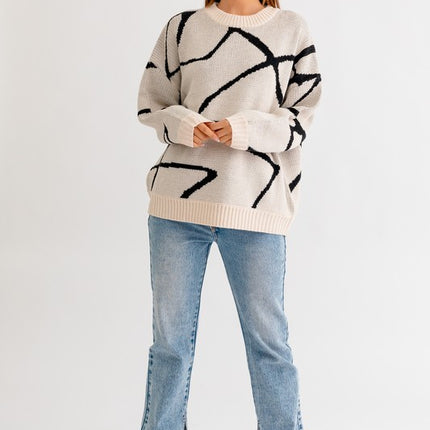 Chic Stylish Abstract Pattern Oversized Fashion Top Sweater