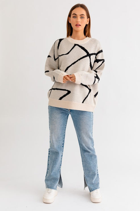 Chic Stylish Abstract Pattern Oversized Fashion Top Sweater