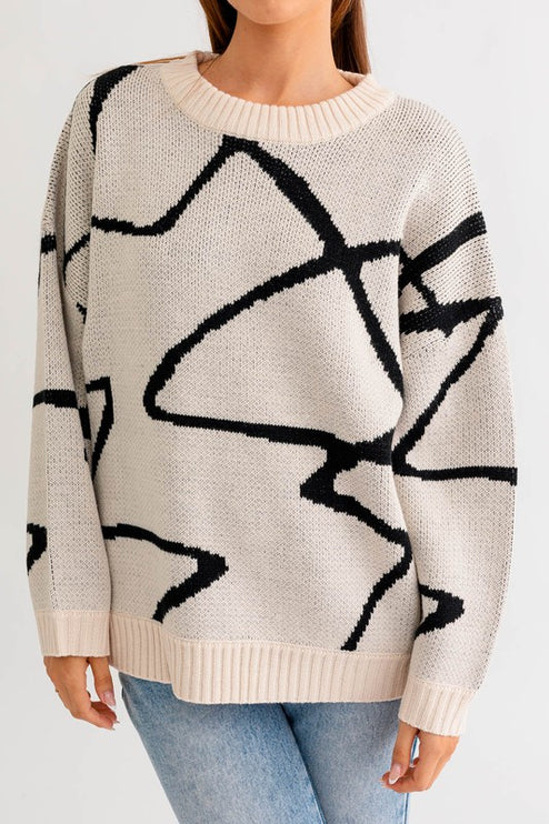 Chic Stylish Abstract Pattern Oversized Fashion Top Sweater