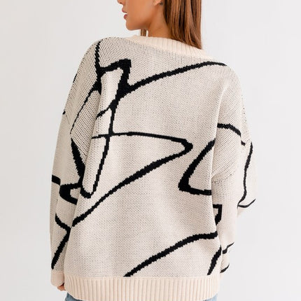 Chic Stylish Abstract Pattern Oversized Fashion Top Sweater