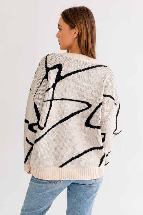 Chic Stylish Abstract Pattern Oversized Fashion Top Sweater