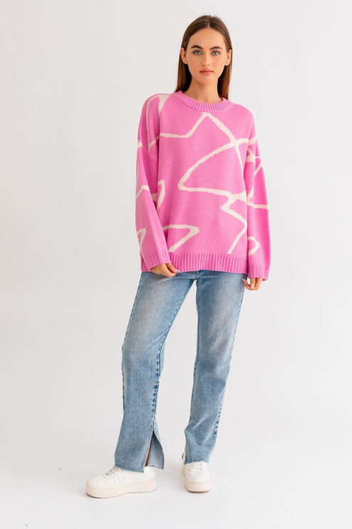 Chic Stylish Abstract Pattern Oversized Fashion Top Sweater