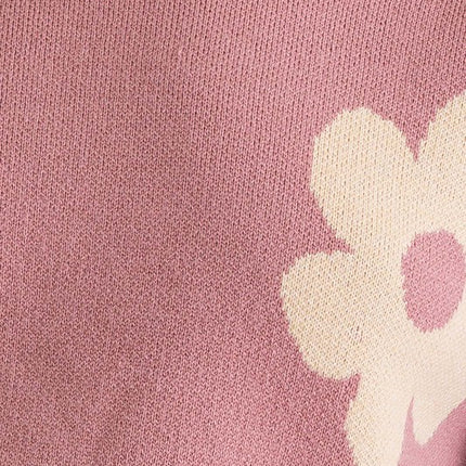 Cute Floral Daisy Pattern Long Sleeve Cropped Sweater