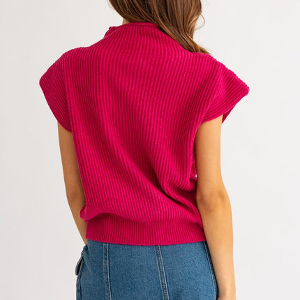 Chic Stylish Turtle Neck Short Sleeve Top Sweater