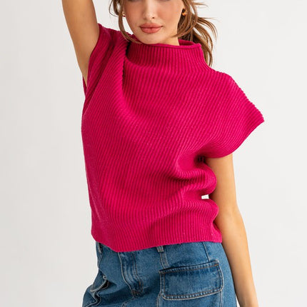 Chic Stylish Turtle Neck Short Sleeve Top Sweater