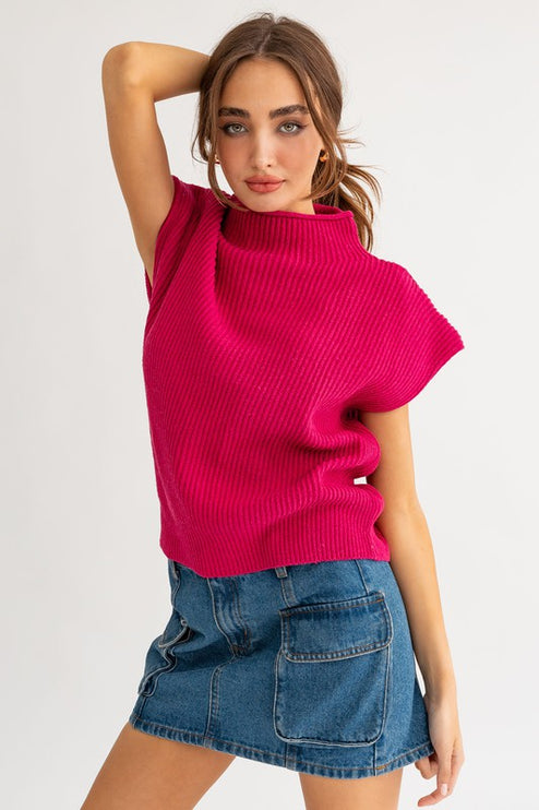 Chic Stylish Turtle Neck Short Sleeve Top Sweater