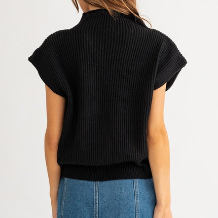 Chic Stylish Turtle Neck Short Sleeve Top Sweater