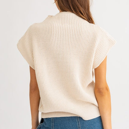 Chic Stylish Turtle Neck Short Sleeve Top Sweater