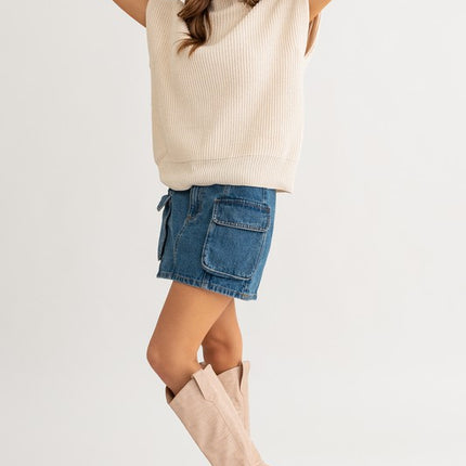 Chic Stylish Turtle Neck Short Sleeve Top Sweater