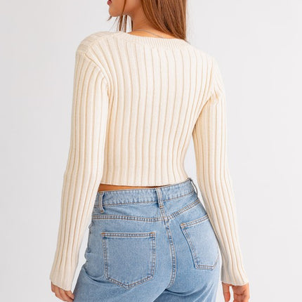 Asymmetrical Hem Design Long Sleeve Crop Sweater Top