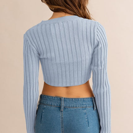 Asymmetrical Hem Design Long Sleeve Crop Sweater Top