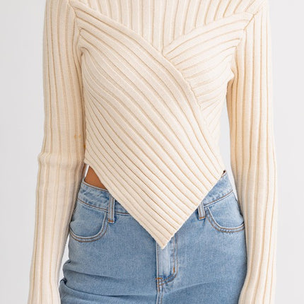 Asymmetrical Hem Design Long Sleeve Crop Sweater Top