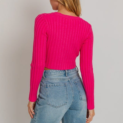 Asymmetrical Hem Design Long Sleeve Crop Sweater Top
