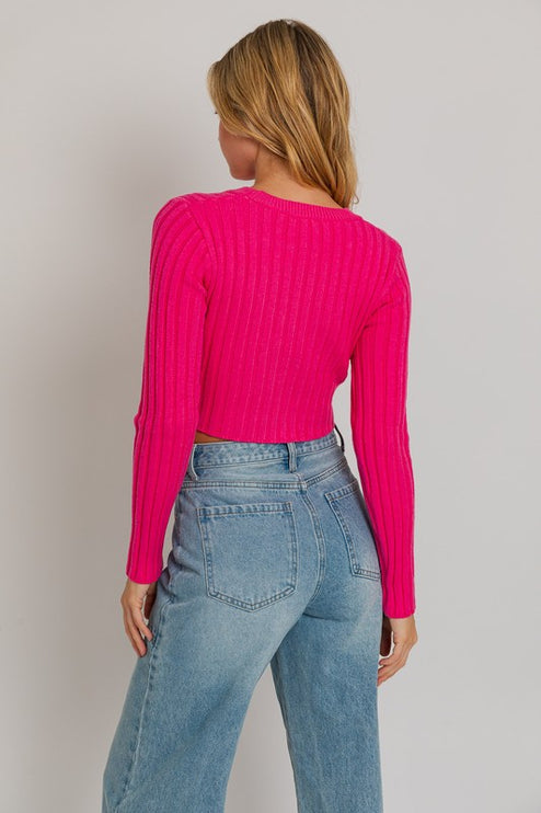 Asymmetrical Hem Design Long Sleeve Crop Sweater Top