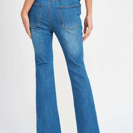 Stylish Chic Vintage Wash Flared Split-Hem Denim Pants Jeans