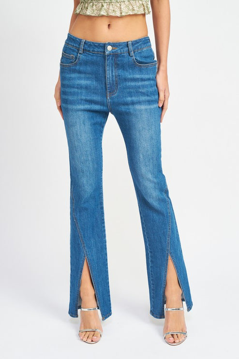 Stylish Chic Vintage Wash Flared Split-Hem Denim Pants Jeans - Accessoriesforever