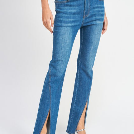 Stylish Chic Vintage Wash Flared Split-Hem Denim Pants Jeans