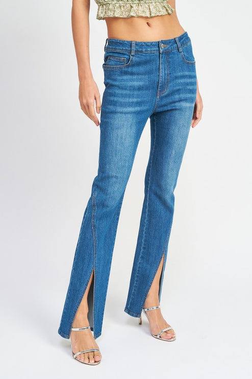 Stylish Chic Vintage Wash Flared Split-Hem Denim Pants Jeans - Accessoriesforever
