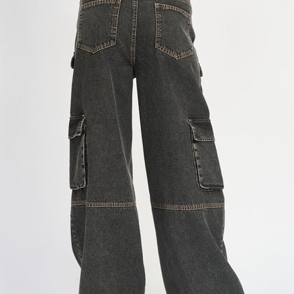 Stylish Vintage Inspired Wide Leg Denim Cargo Pants Jeans - Accessoriesforever