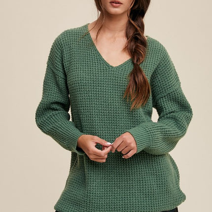 Solid Casual Relaxed Fit Oversized Slouchy V-neck Ribbed Knit Sweater - Accessoriesforever