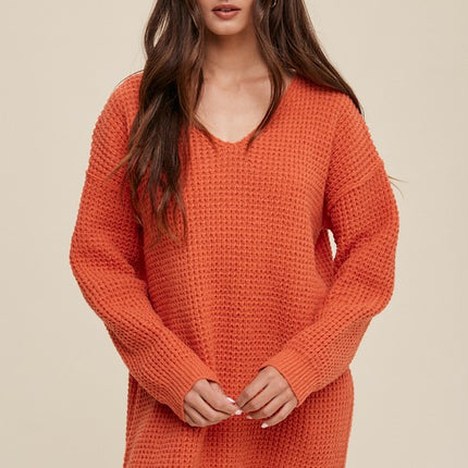 Solid Casual Relaxed Fit Oversized Slouchy V-neck Ribbed Knit Sweater - Accessoriesforever