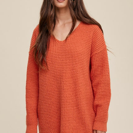 Solid Casual Relaxed Fit Oversized Slouchy V-neck Ribbed Knit Sweater - Accessoriesforever