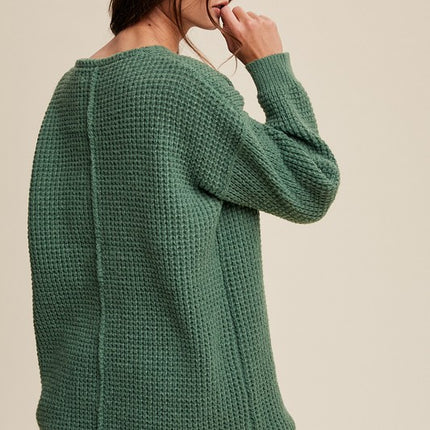 Solid Casual Relaxed Fit Oversized Slouchy V-neck Ribbed Knit Sweater - Accessoriesforever
