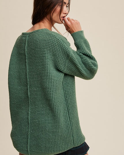 Solid Casual Relaxed Fit Oversized Slouchy V-neck Ribbed Knit Sweater