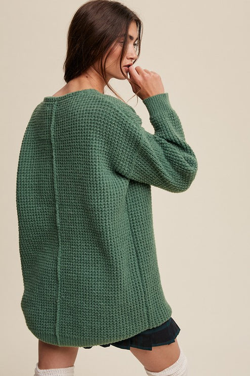 Solid Casual Relaxed Fit Oversized Slouchy V-neck Ribbed Knit Sweater