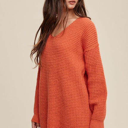 Solid Casual Relaxed Fit Oversized Slouchy V-neck Ribbed Knit Sweater - Accessoriesforever