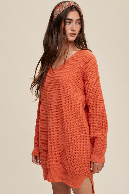 Solid Casual Relaxed Fit Oversized Slouchy V-neck Ribbed Knit Sweater - Accessoriesforever