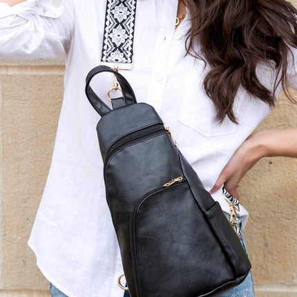 Chic Modern Patterned Strap Fashion Vegan Leather Sling Bag - Accessoriesforever