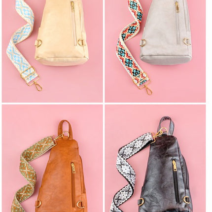 Chic Modern Patterned Strap Fashion Vegan Leather Sling Bag - Accessoriesforever