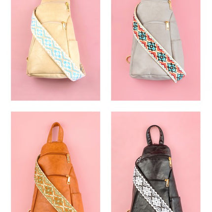 Chic Modern Patterned Strap Fashion Vegan Leather Sling Bag - Accessoriesforever