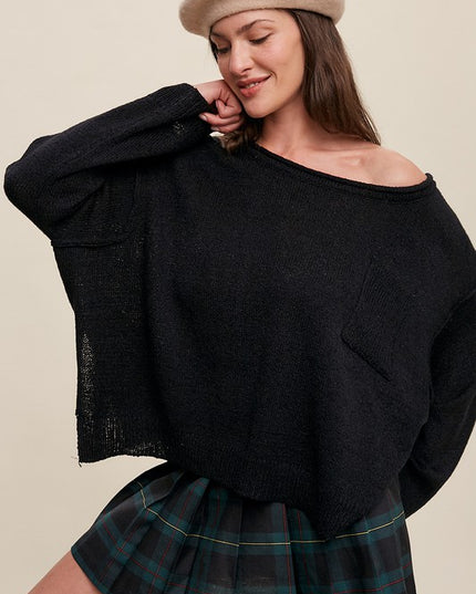 Adorable Light Weight Wide Neck Crop Pullover Knit Sweater
