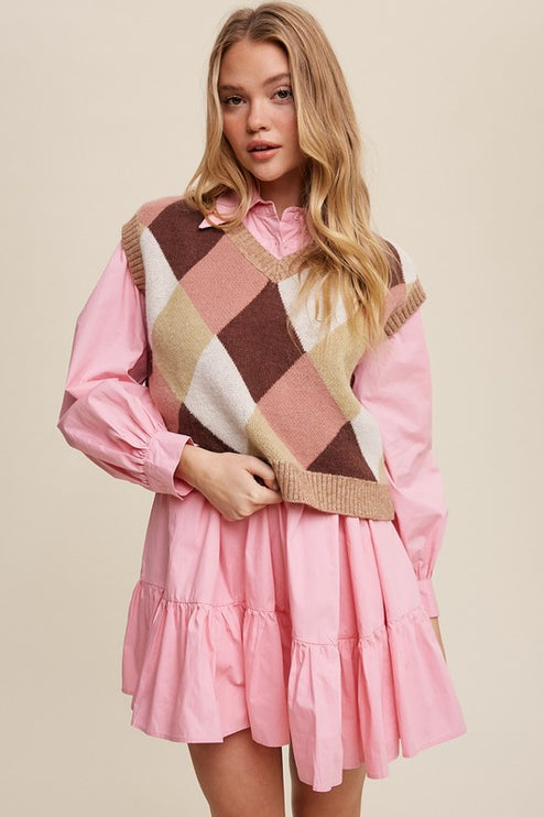 Geometric Argyle Cropped Knit Fashion Top Sweater Vest - Accessoriesforever