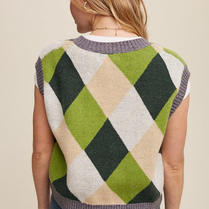 Geometric Argyle Cropped Knit Fashion Top Sweater Vest - Accessoriesforever