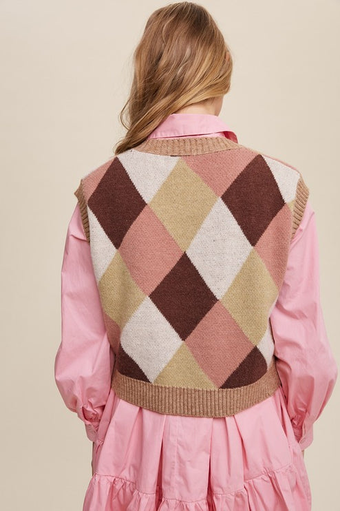Geometric Argyle Cropped Knit Fashion Top Sweater Vest - Accessoriesforever