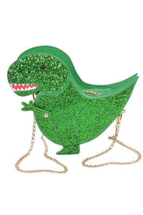 Glitter Green Dinosaur Fun Cute Iconic Swing Crossbody Bag - Accessoriesforever