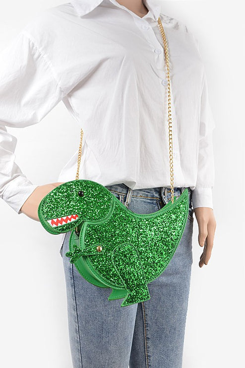 Glitter Green Dinosaur Fun Cute Iconic Swing Crossbody Bag - Accessoriesforever