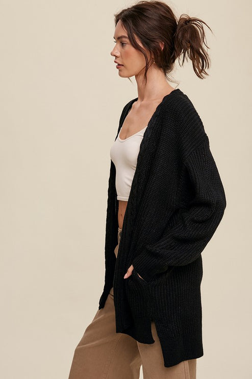 Simple Solid Stylish Cable Knit Open Front Fashion Long Cardigan - Accessoriesforever