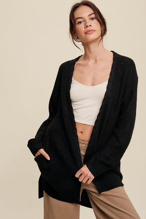 Simple Solid Stylish Cable Knit Open Front Fashion Long Cardigan - Accessoriesforever