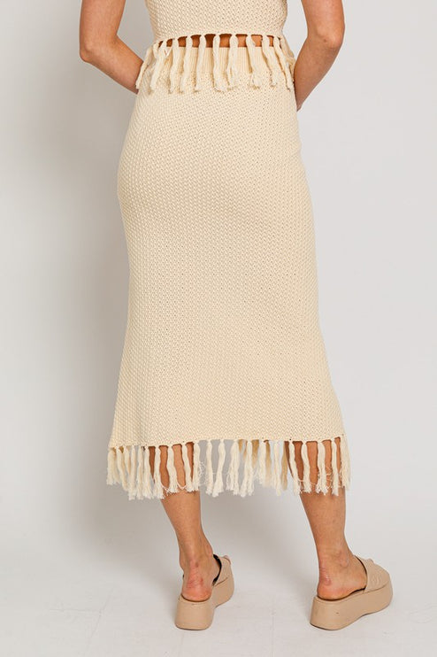 Chic Stylish Tassel Detail Sweater Midi Skirt