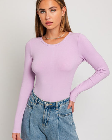 Comfort Fitted Long Sleeve Round Neck Ribbed Bodysuit