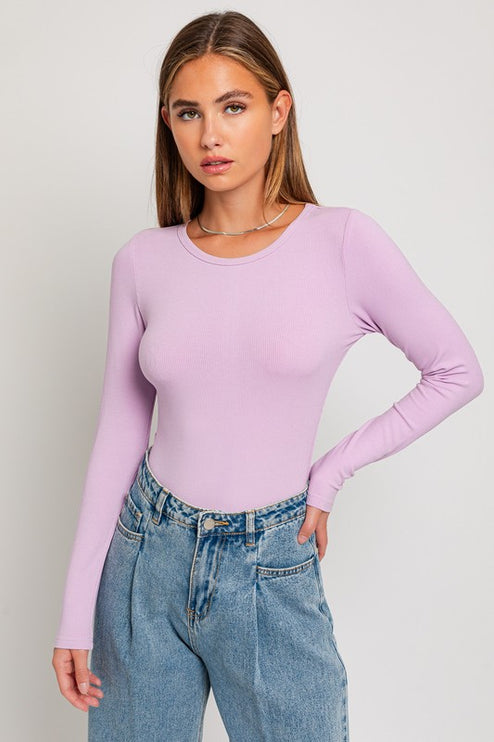 Comfort Fitted Long Sleeve Round Neck Ribbed Bodysuit