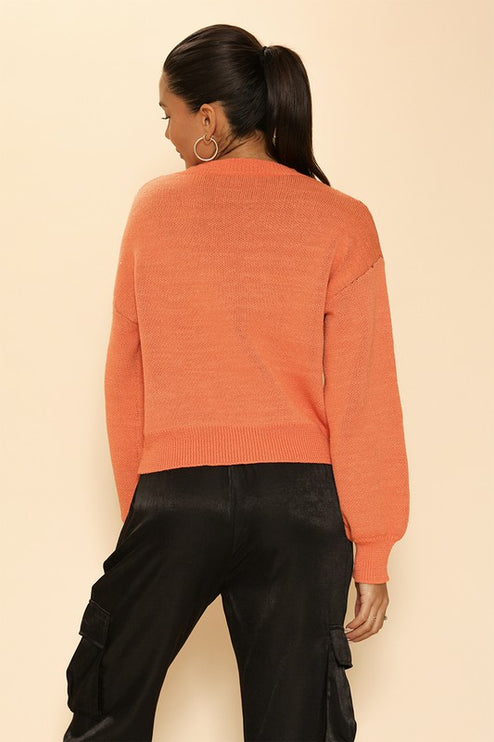 Cozy Knit Winky Face Pumpkin Halloween Fashion Sweater - Accessoriesforever