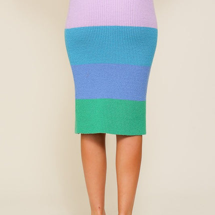 Chic High-Waisted Midi Sweater Multicolor Skirt
