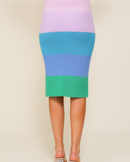Chic High-Waisted Midi Sweater Multicolor Skirt