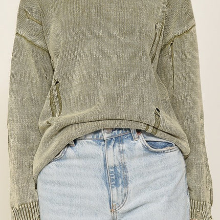 Casual Stylish Mineral Wash Distressed Long Sleeve Fashion Top Sweater